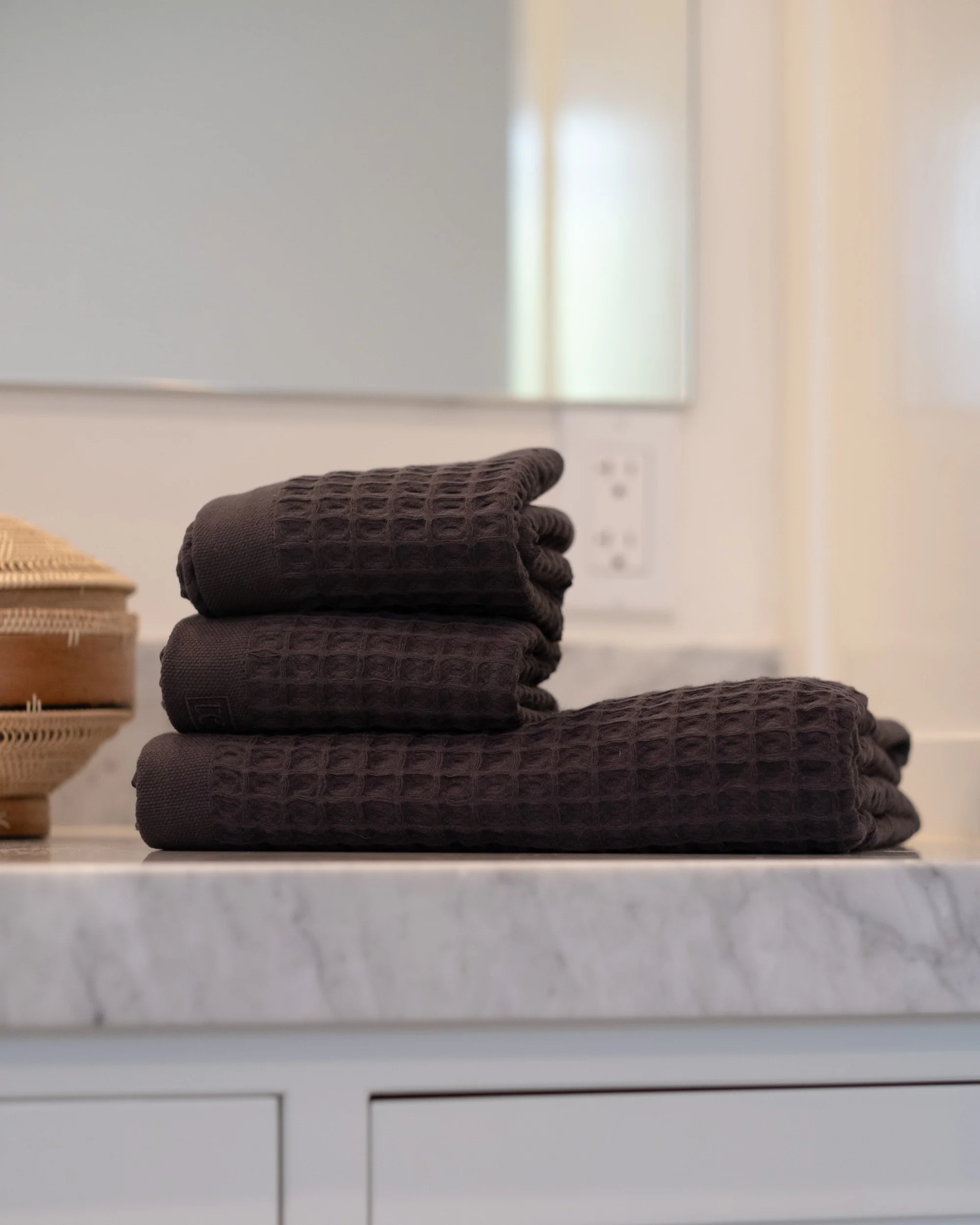 Waffle Turkish Cotton Bath Towels in Charcoal - Image 8