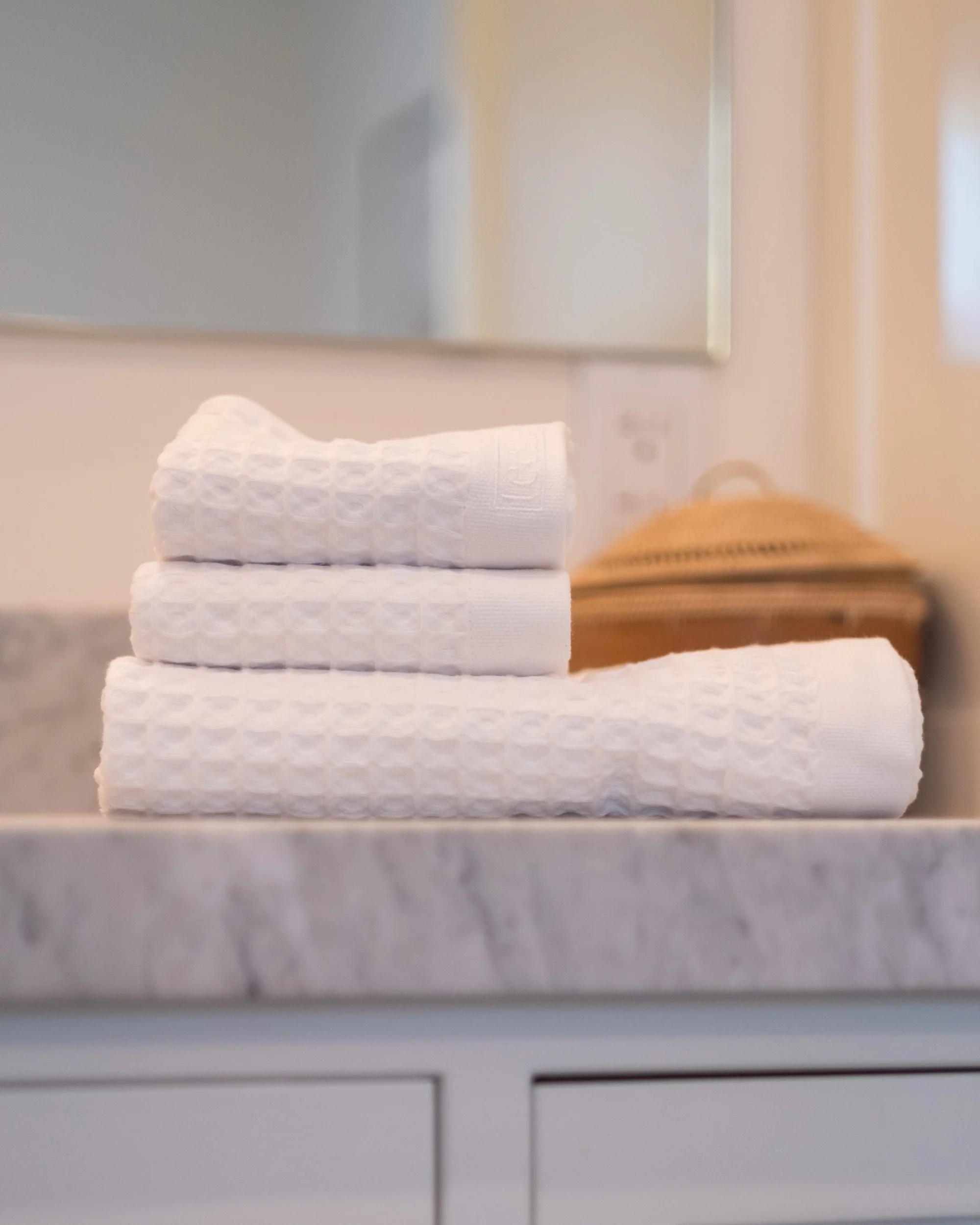 Waffle Turkish Cotton Bath Towels in White - Image 5